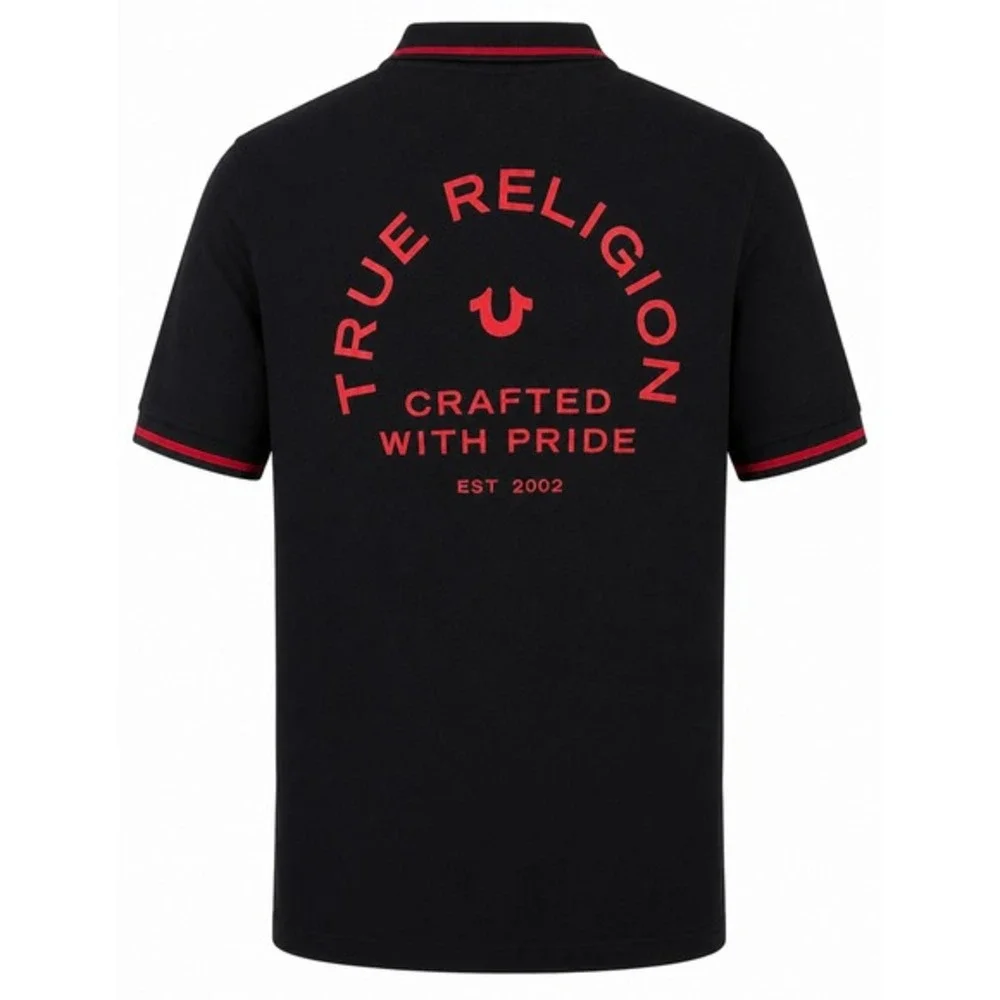 True Religion Men Black Red Logo Short Sleeve Polo Shirt Size XL
